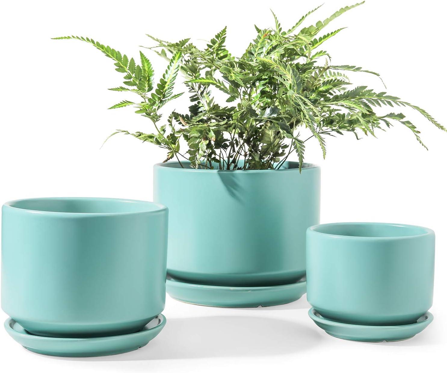 Set Of 3 Modern Ceramic Planter Pots With Drainage - Stylish Indoor/Outdoor Decor
