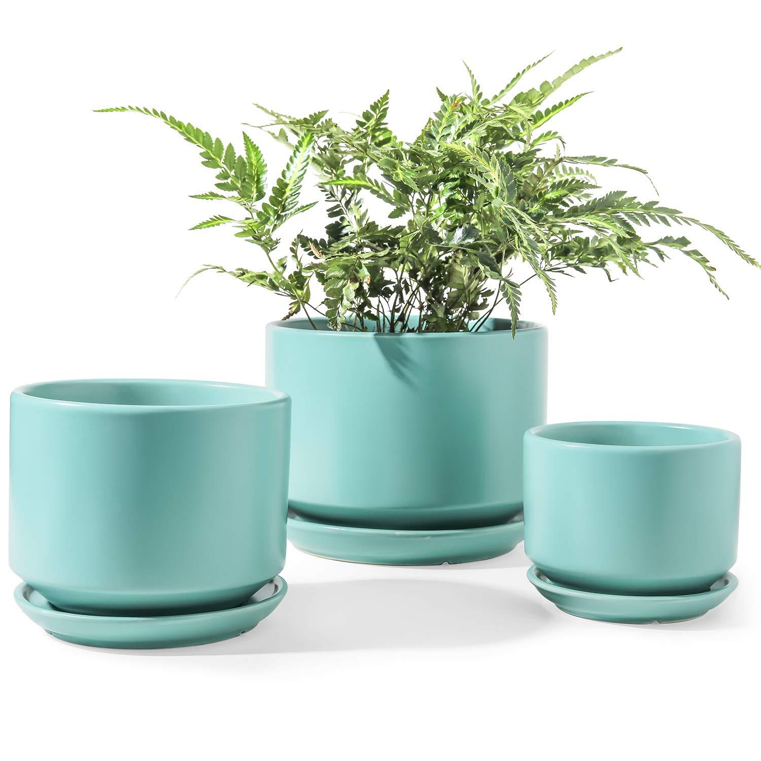 Set Of 3 Modern Ceramic Planter Pots With Drainage - Stylish Indoor/Outdoor Decor