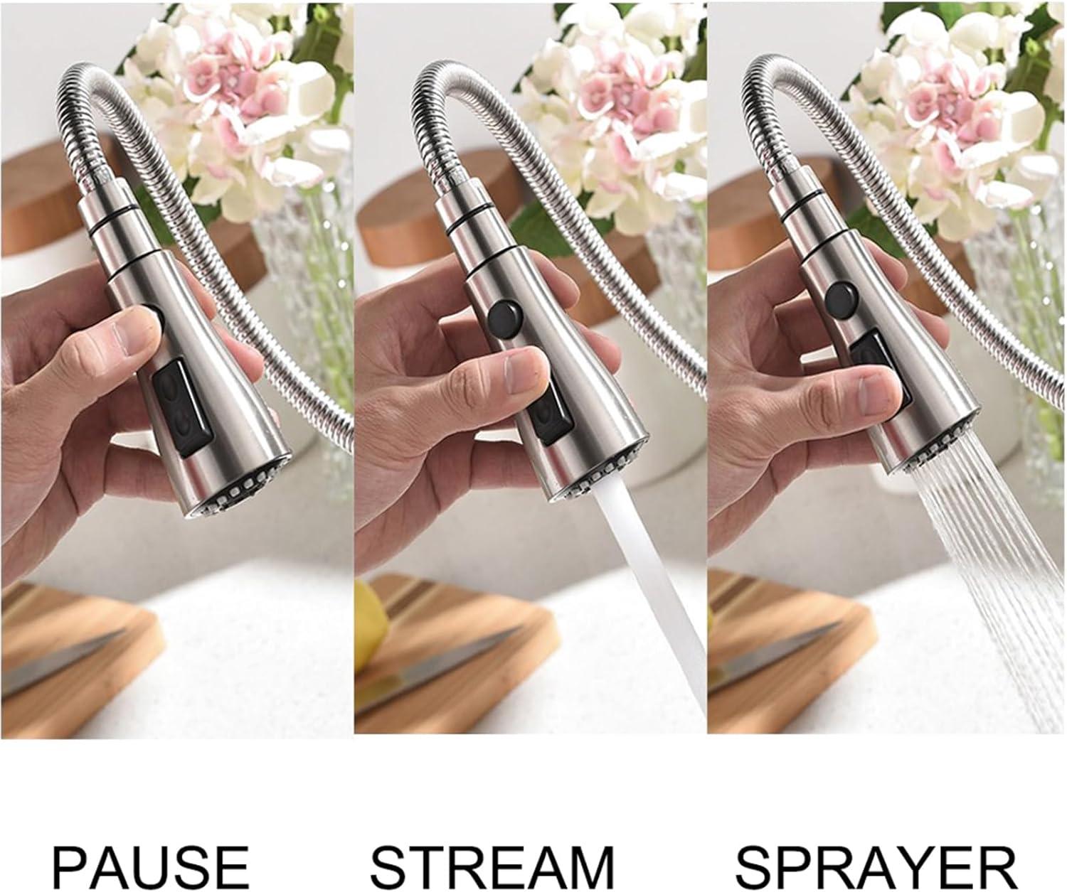 Brushed Nickel Kitchen Sink Faucet with Pull Down Sprayer Single Handle Single Hole Mixer Tap