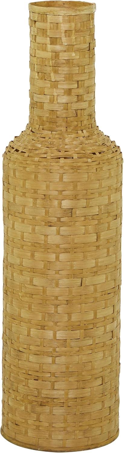 Tall Brown Woven Bamboo Floor Vase
