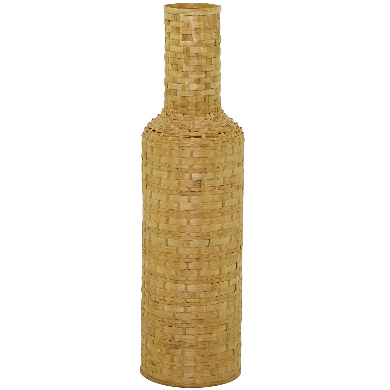 Tall Brown Woven Bamboo Floor Vase