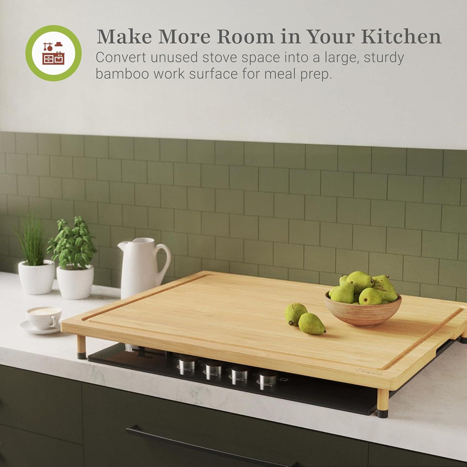 Prosumer's Choice Bamboo Stovetop Cover Cutting Board with Adjustable Legs - Large Size