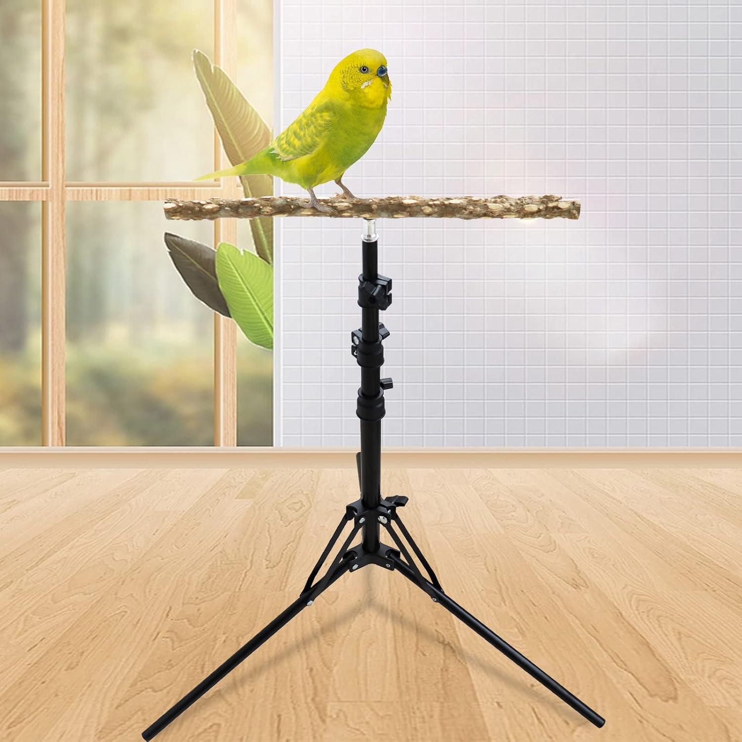 ZY16-63 Inch Height Adjustable Bird Perch Stand, Natural Pepper Wood Parrot Perch Toy, Bird Training Perch Stand, Indoor and Outdoor Bird Stands for Small to Medium Bird-1008