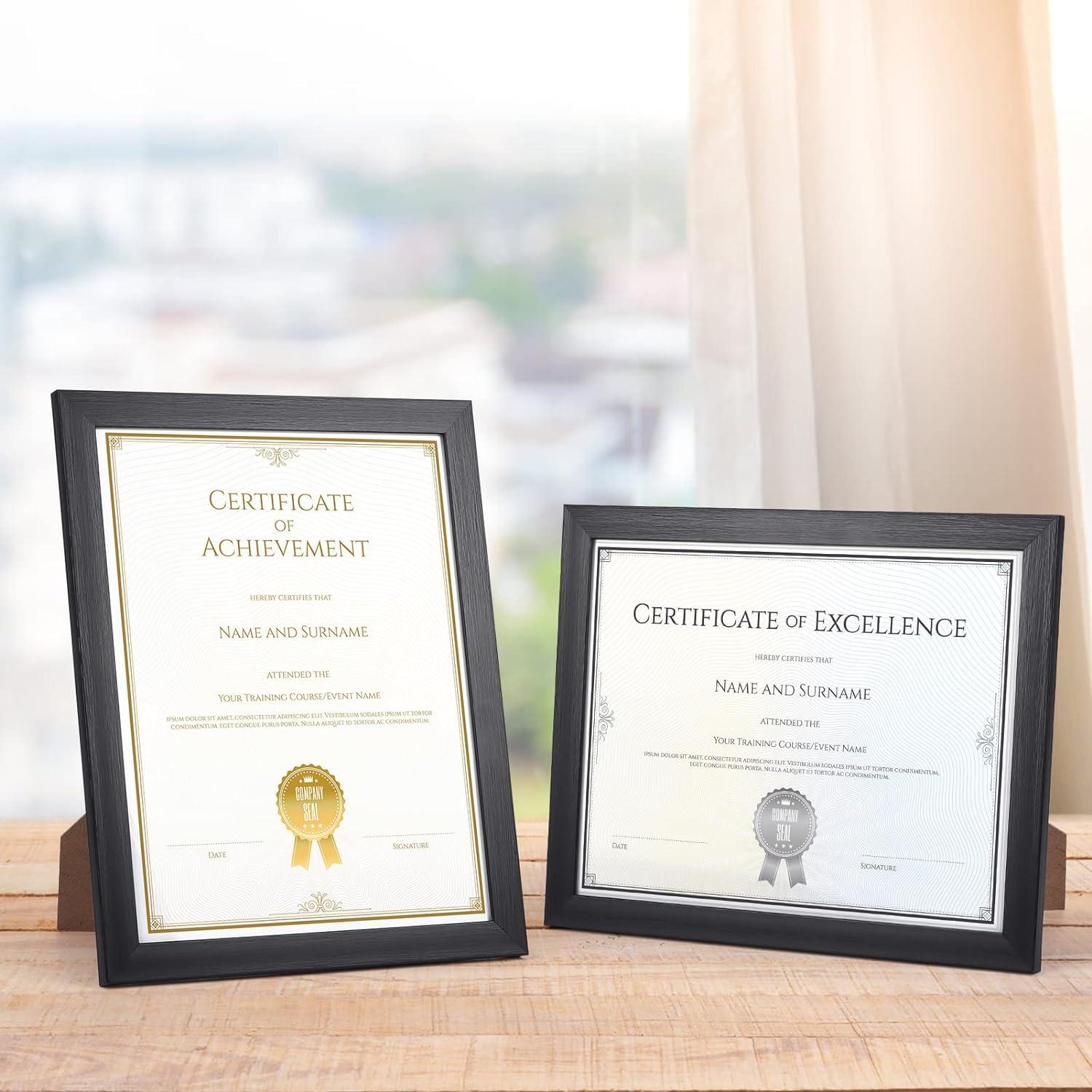 DesignOvation Corporate Document Frame Made to Display Standard Certificates, Black 8.5x11, Set of 12 Ready To Use Horizontally or Vertically