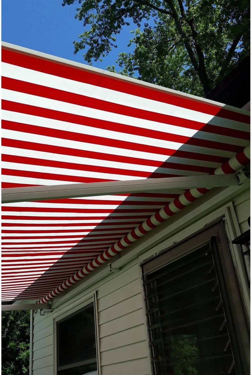 ALEKO 6.5'x5' Retractable Awning Fabric Replacement, Red and White Striped Color