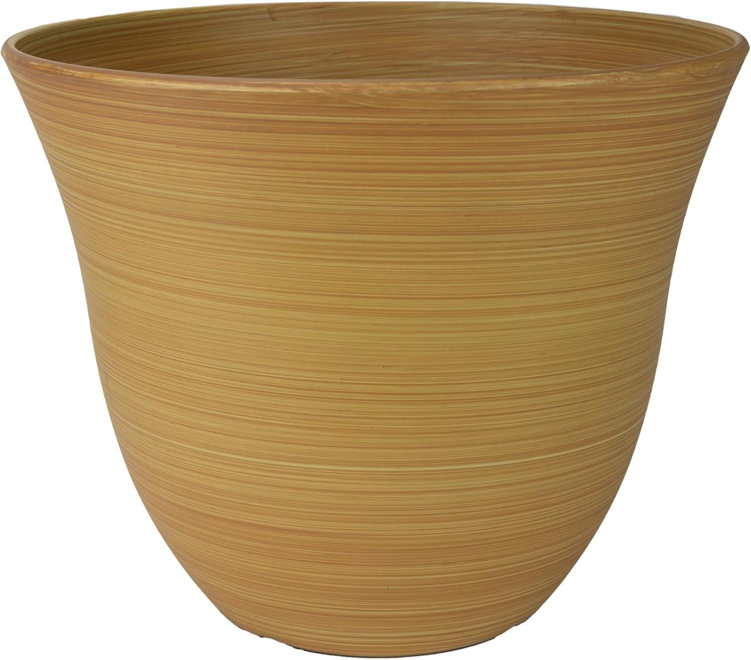 Classic Home and Garden Indoor/Outdoor Round Honeysuckle Resin Flower Pot Planter, Bamboo Brown, 15in