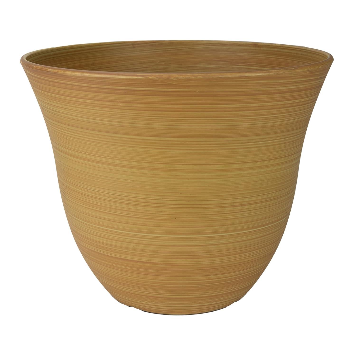 Classic Home and Garden Indoor/Outdoor Round Honeysuckle Resin Flower Pot Planter, Bamboo Brown, 15in