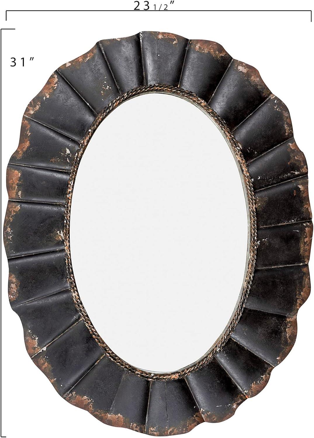 Creative Co-Op Distressed Metal Scalloped Oval Wall Mirror, Black