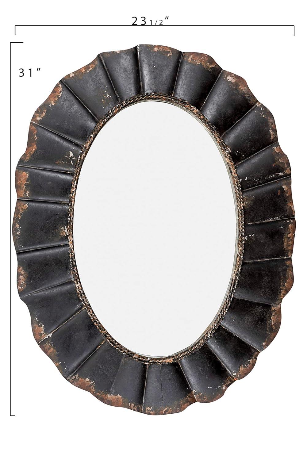 Creative Co-Op Distressed Metal Scalloped Oval Wall Mirror, Black