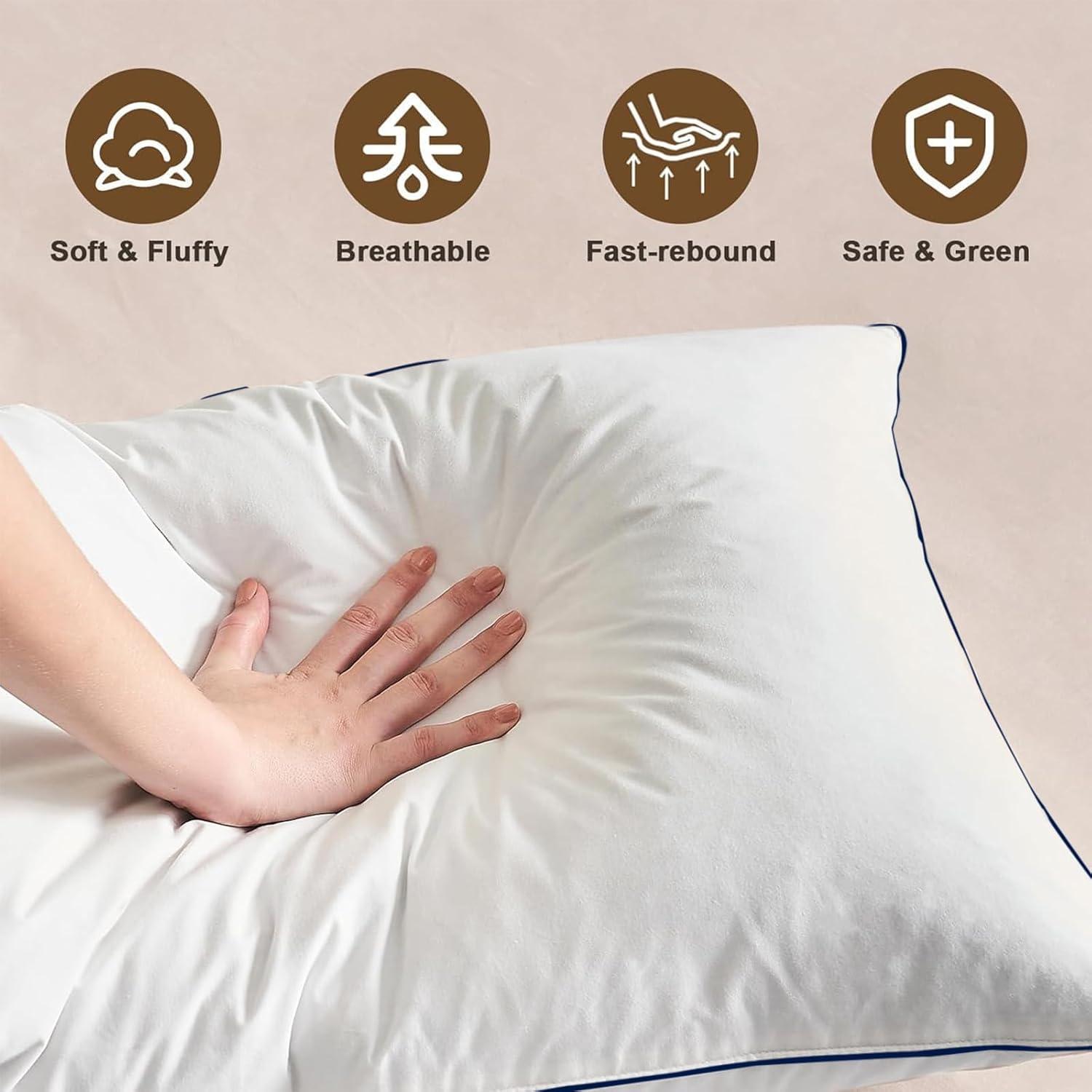 BHZ Goose Down Feather Pillow Standard Size, Luxury Hotel Alternative Collection Bed Pillow for Sleeping Firm Soft Support for Side & Back Sleepers, Navy, 20x26 Inch, 1 Pack