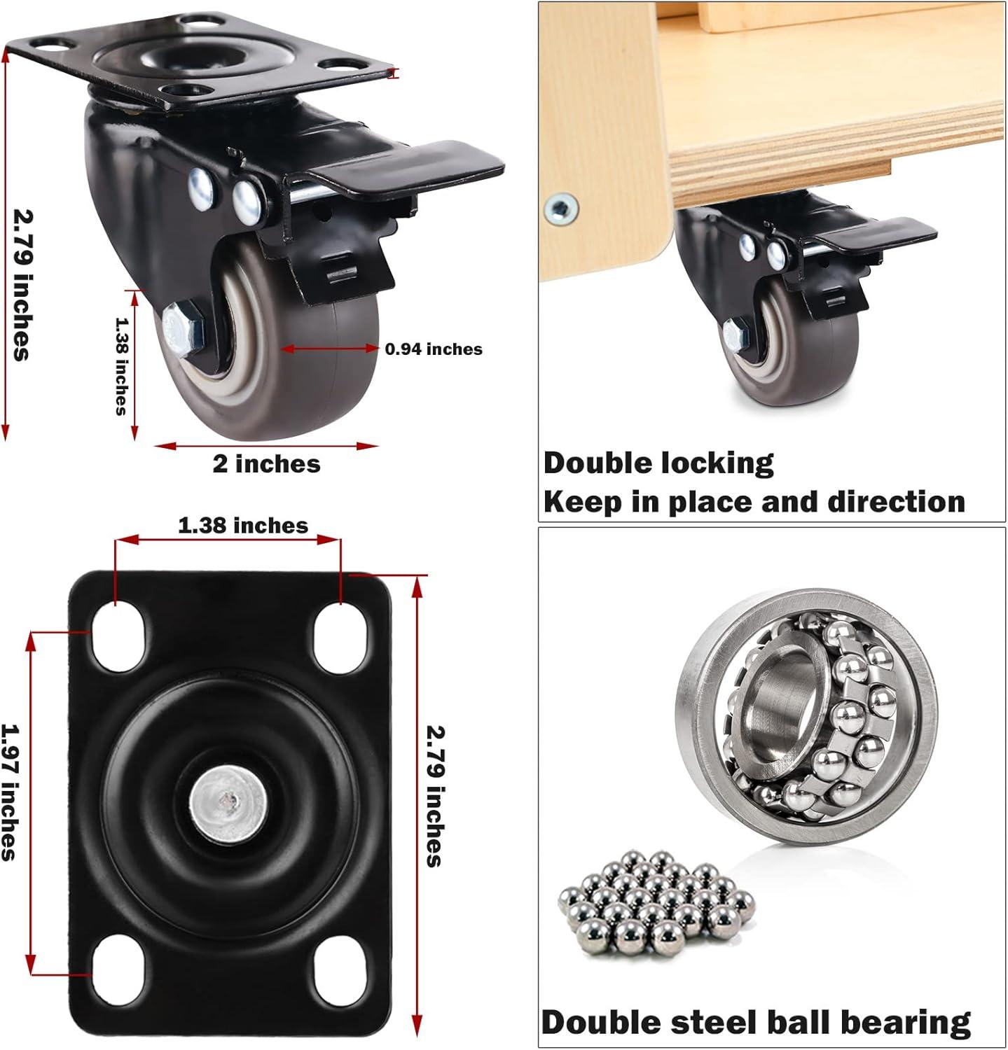 2" Black Heavy-Duty Industrial Caster Wheels Set of 8