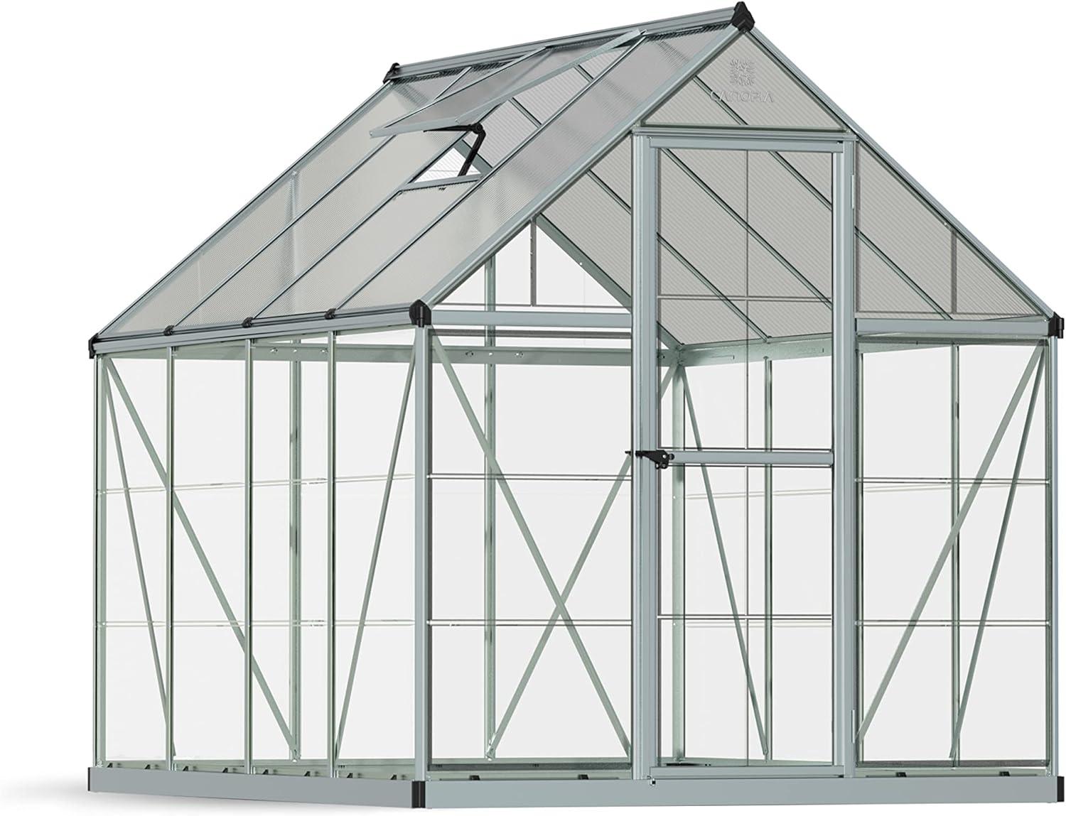 Palram - Canopia Hybrid 6' x 8' Polycarbonate/Aluminum Walk-In Greenhouse – Silver - with Roof Vent