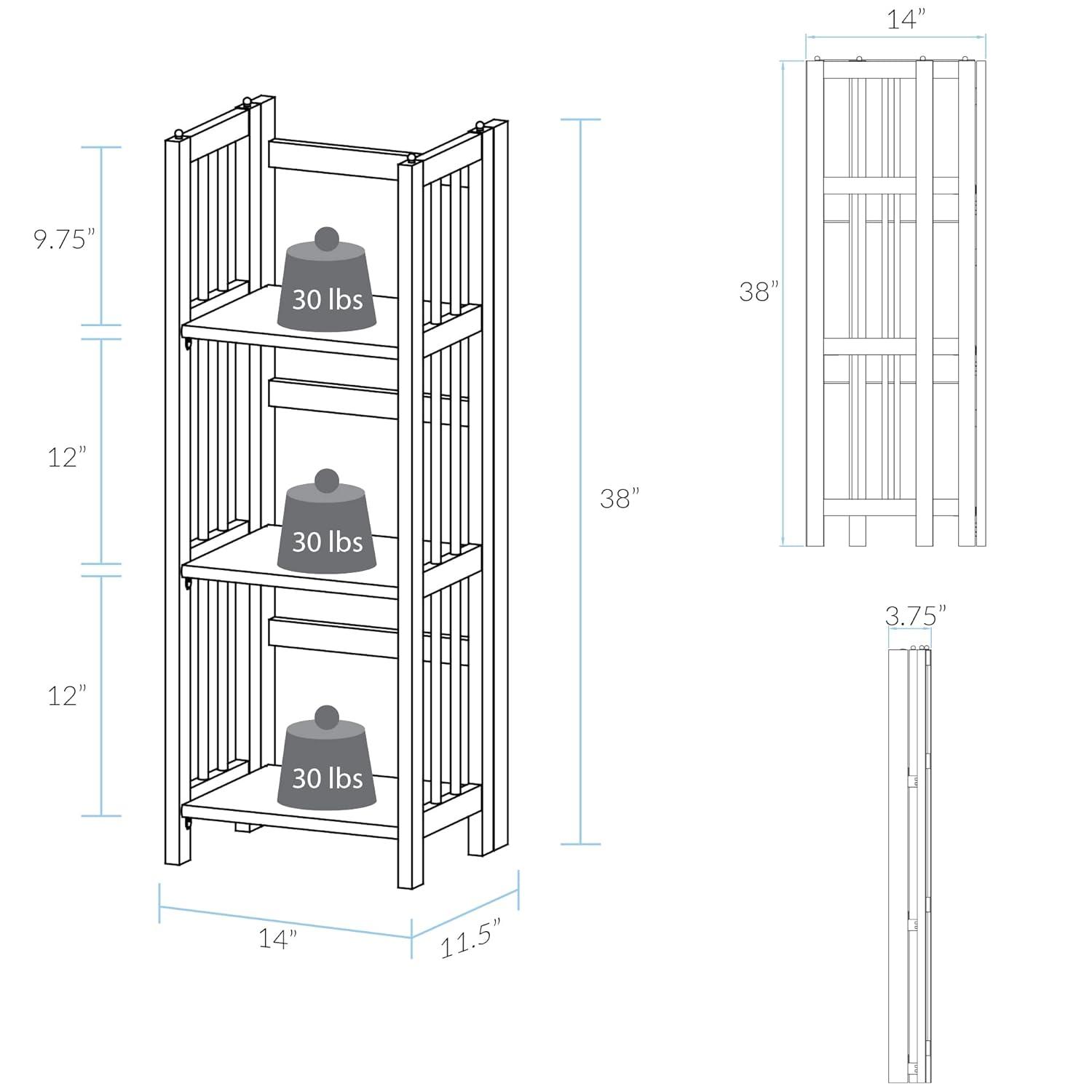 Casual Home 3 Shelf 14 Inch Folding Office Wood Furniture Bookcase, Honey Oak