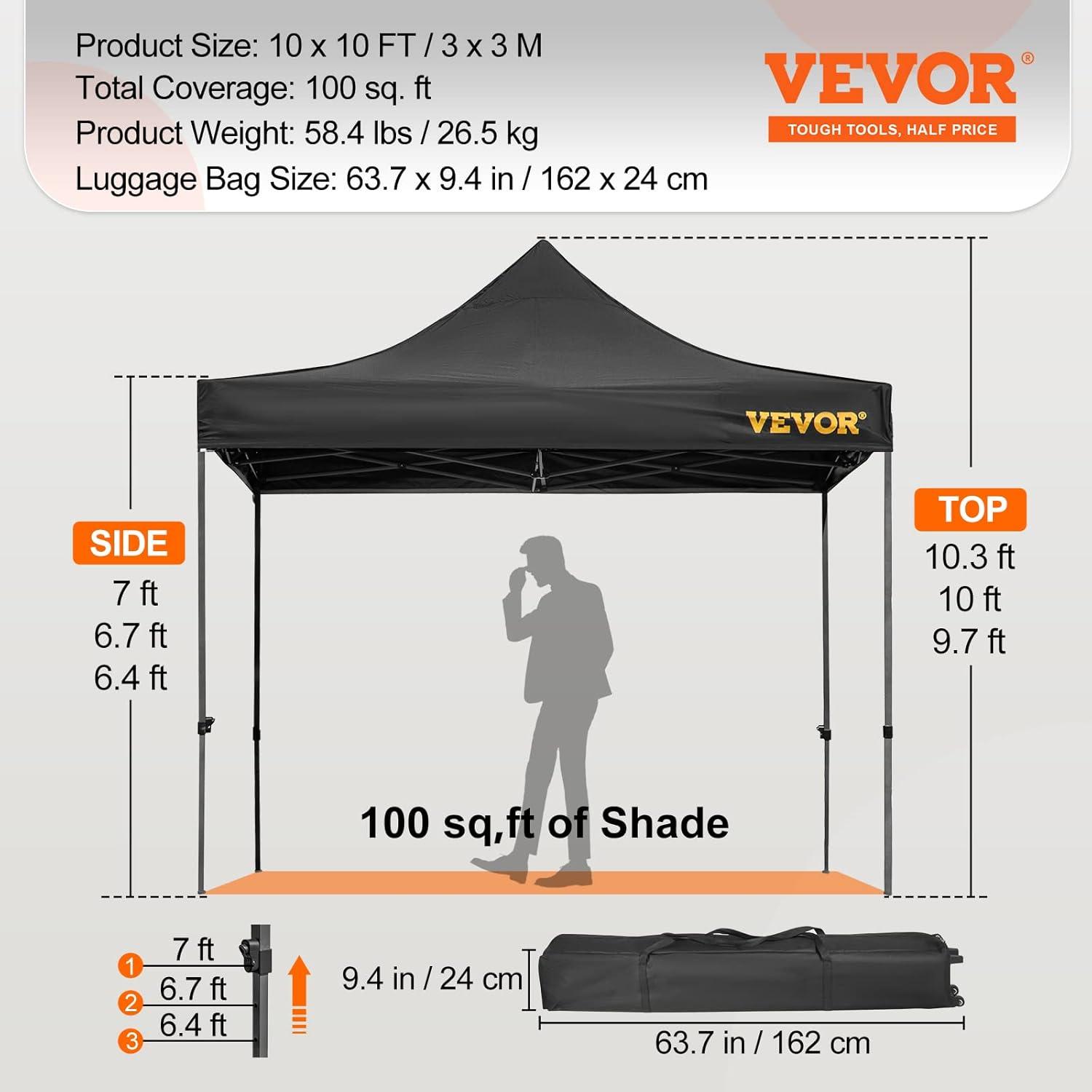 Black 10x10 Ft Pop-Up Canopy Tent with Transparent Sidewalls