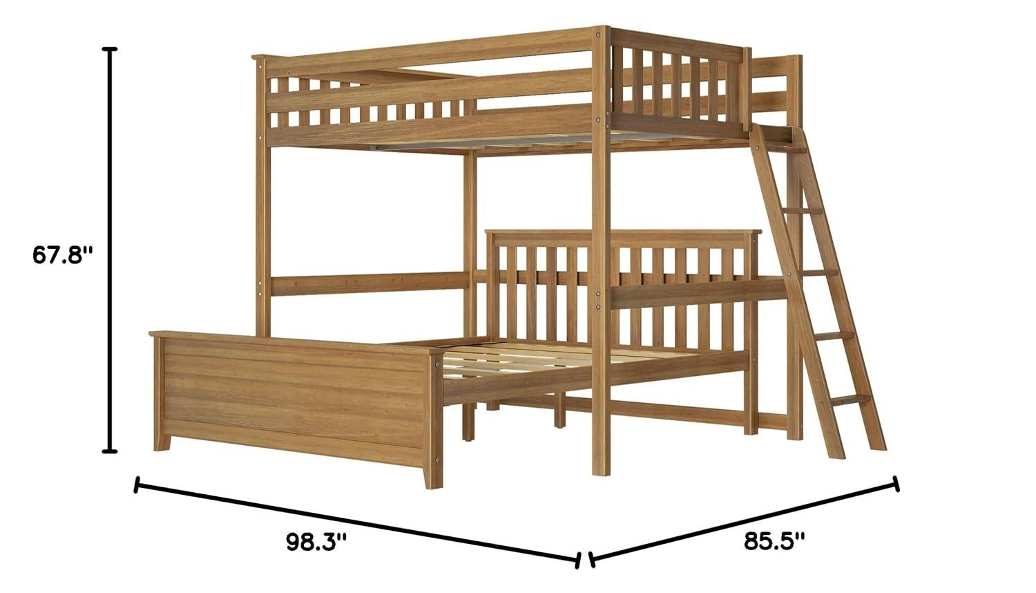 Max & Lily Bunk Bed, L Shaped Full-Over-Queen Bed Frame for Kids with Ladder on End, Solid Wood Bunk Bed for Kids, No Box Spring Needed, Pecan