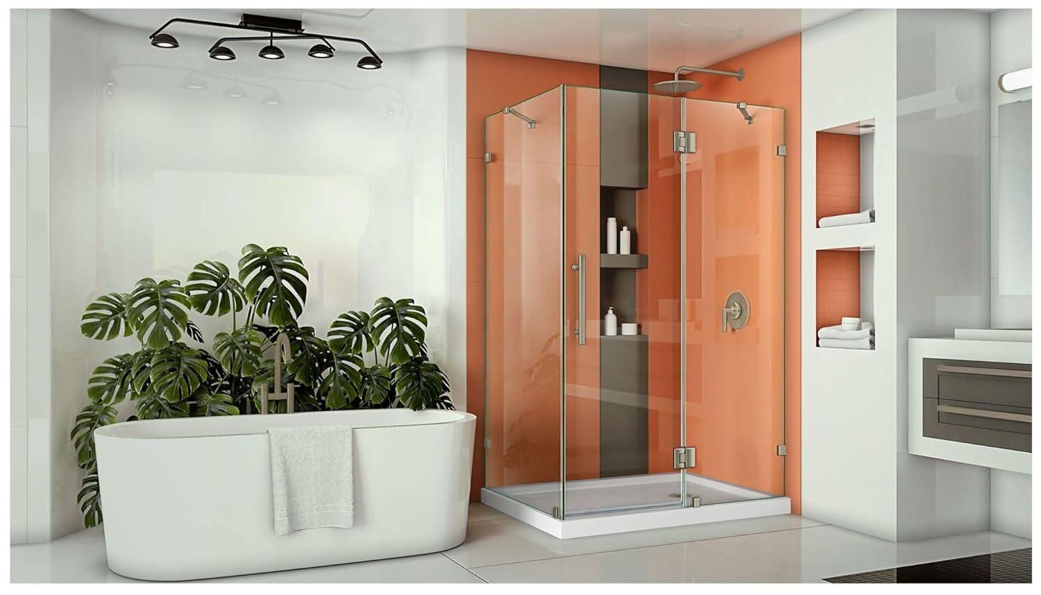 Quatra Lux 46.38" x 72" Hinged Frameless Shower Door with Clear Max Technology