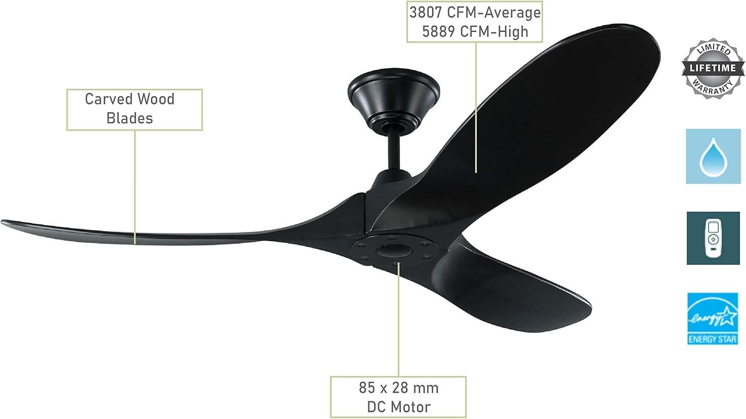 Matte Black 52" Energy Star Outdoor Ceiling Fan with Remote