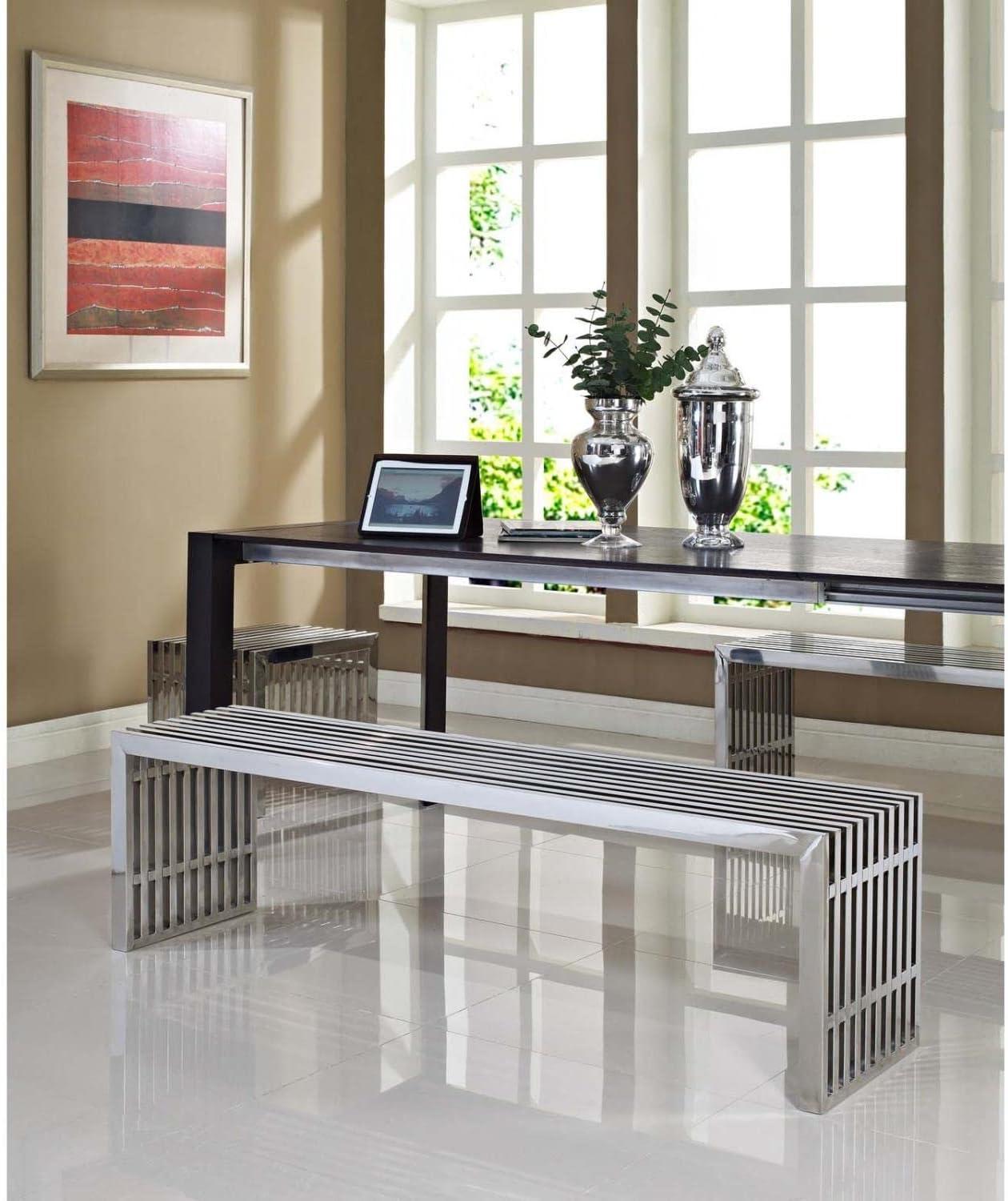 Radiant Silver Stainless Steel Modern Bench Trio, 15"x17"x20"