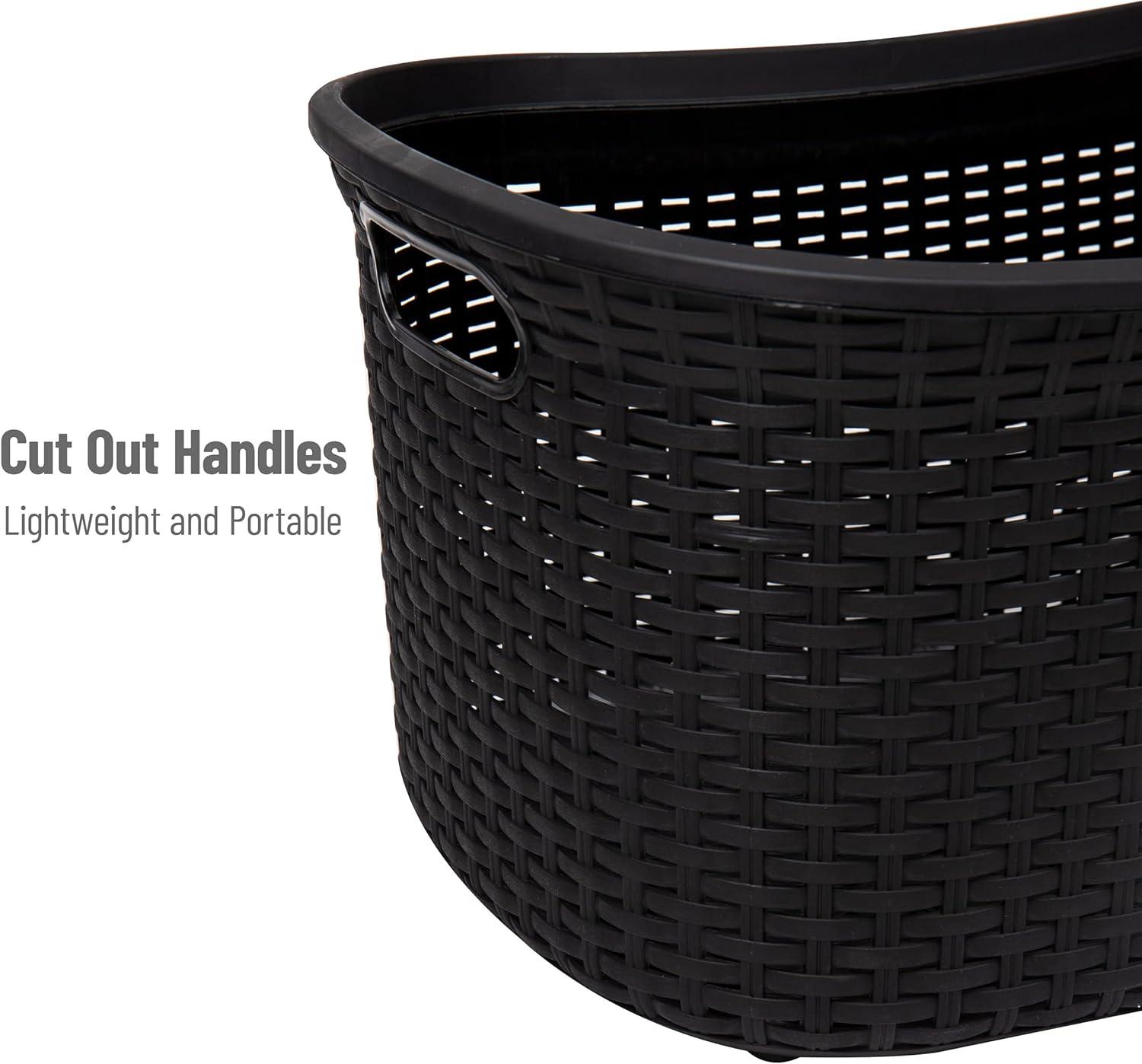 Mind Reader 40L Laundry Basket, Clothes Hamper, Lid, Wicker Design, Plastic, Set of 2, Black
