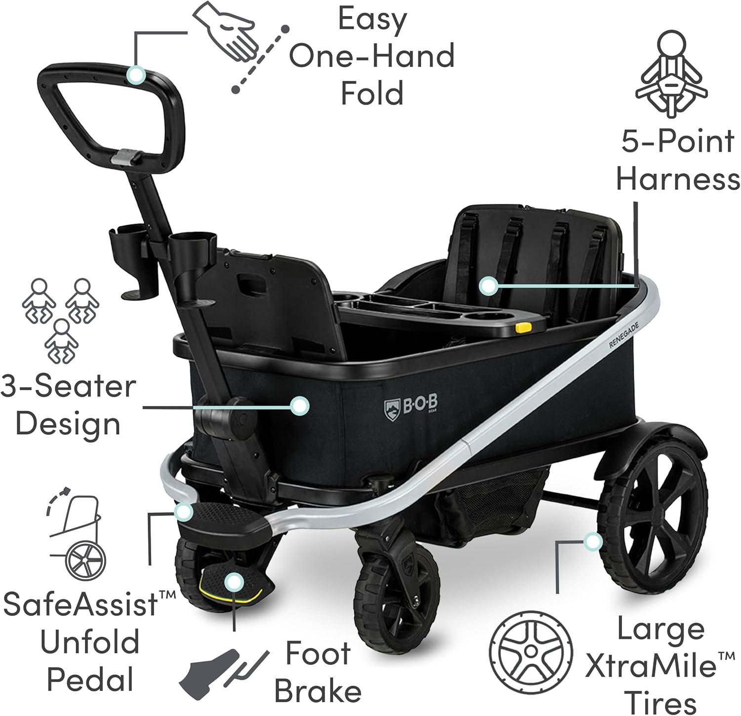 BOB Gear Renegade Foldable Stroller Wagon with Child Snack Tray and Cup Holders, Nightfall
