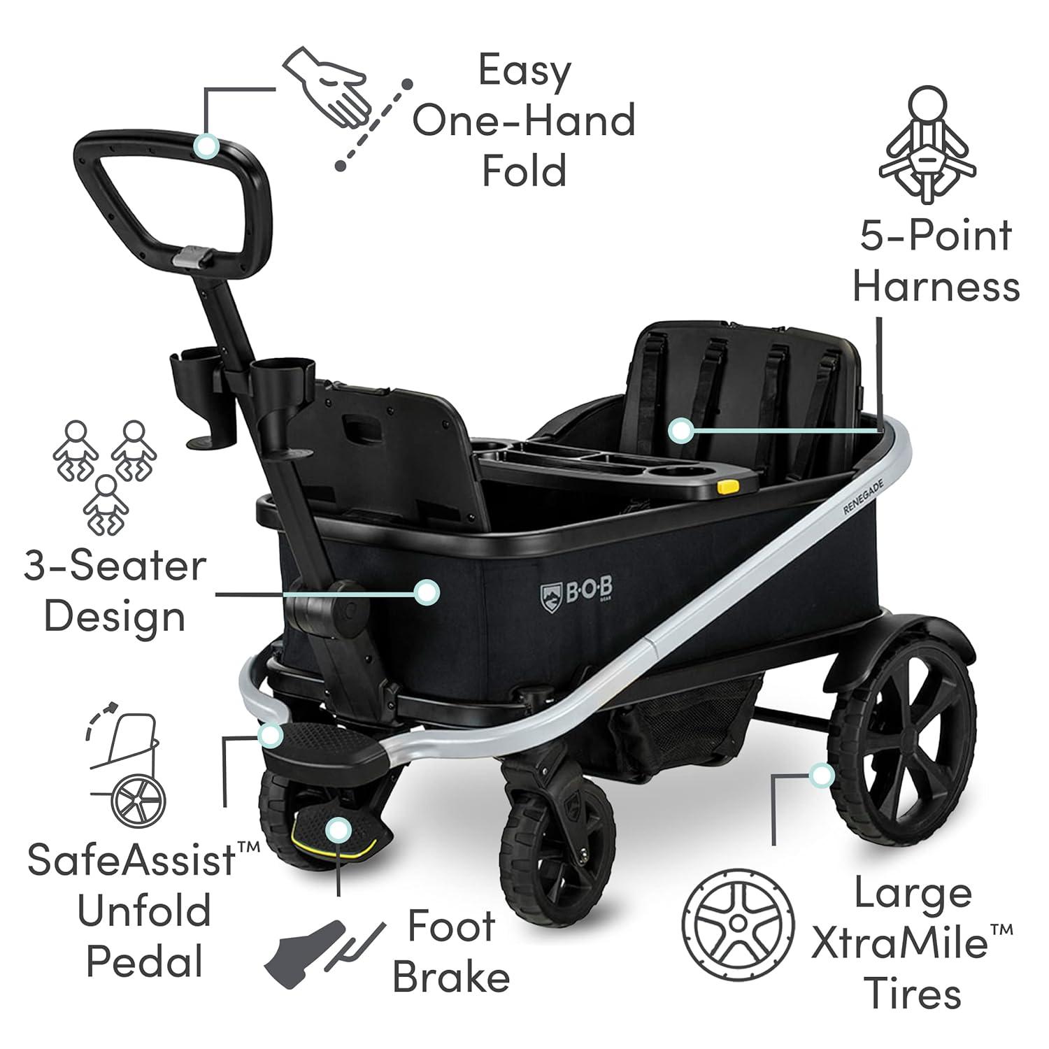 BOB Gear Renegade Foldable Stroller Wagon with Child Snack Tray and Cup Holders, Nightfall