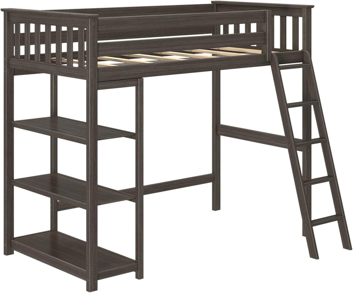 Forbes Twin Pine Loft Bed with Shelves