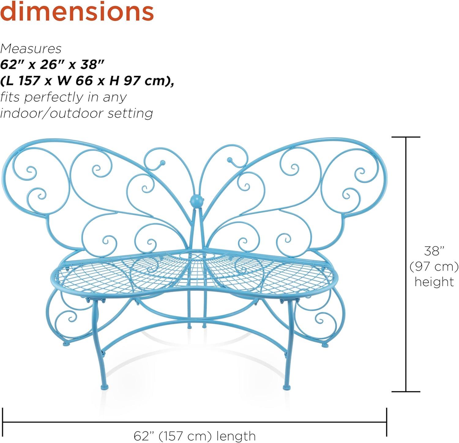 38" x 62" Metal Butterfly Outdoor Bench Blue - Alpine Corporation