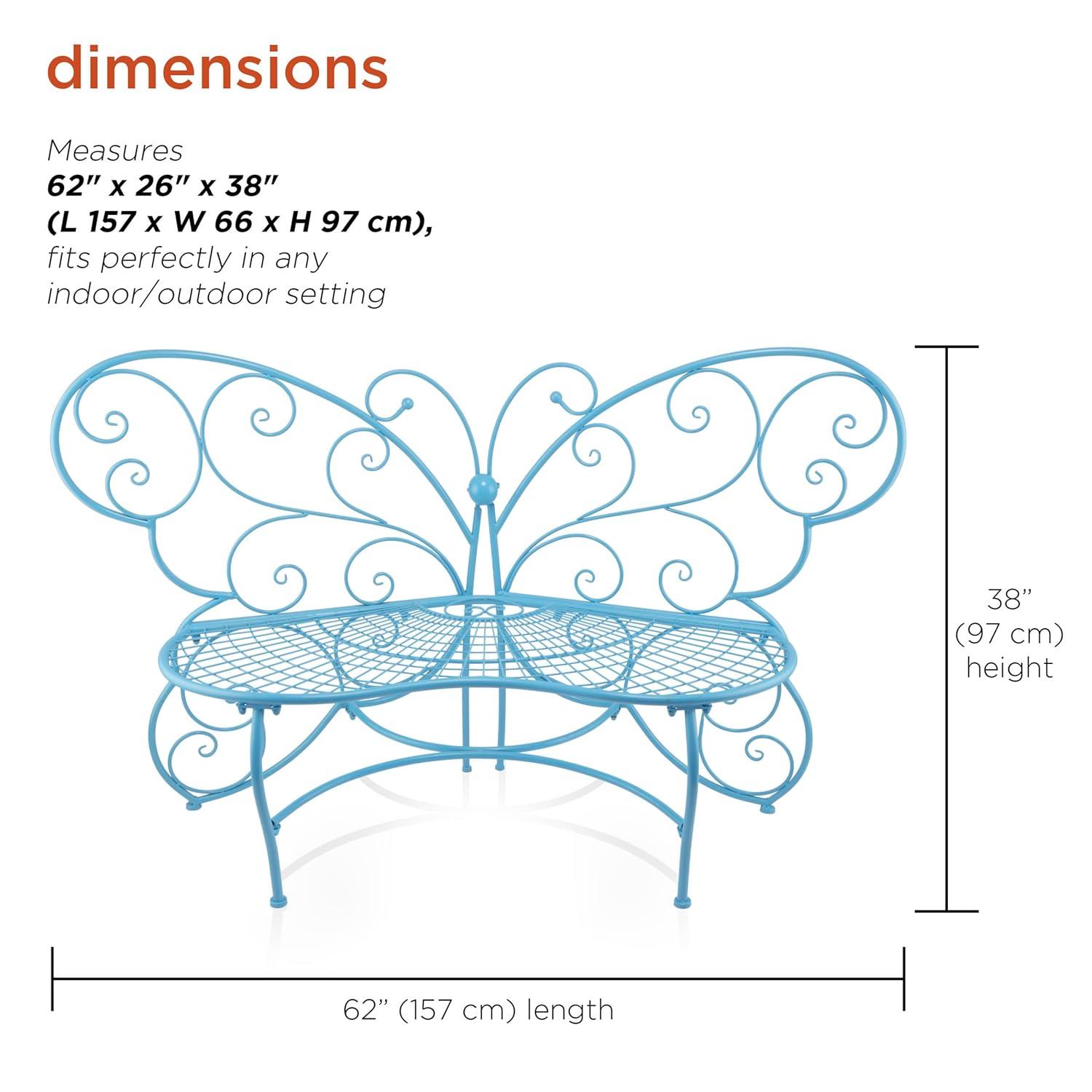 38" x 62" Metal Butterfly Outdoor Bench Blue - Alpine Corporation