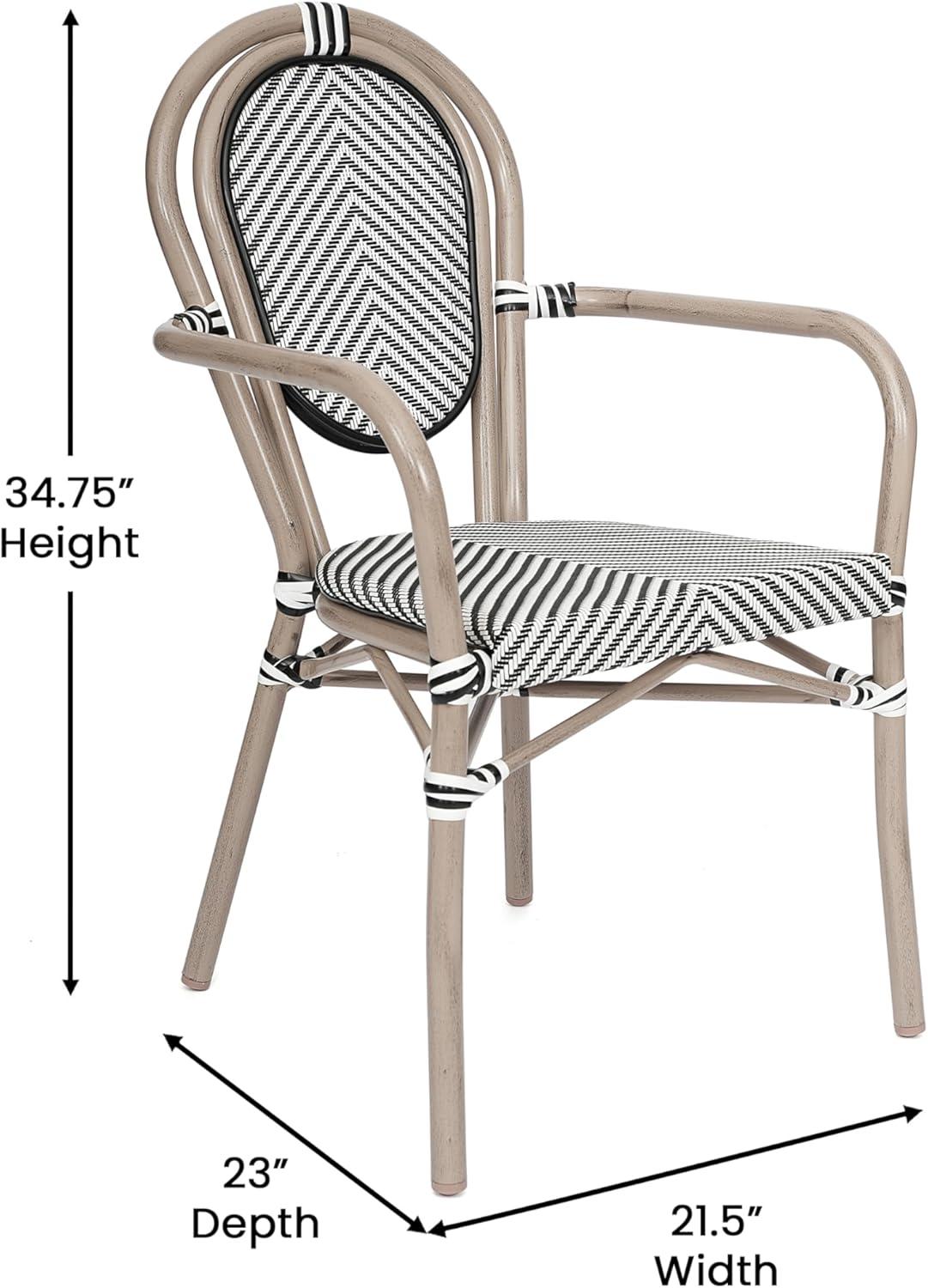 Merrick Lane Mael Set of Four Stacking Thonet Bistro Style Chair with Arms, Textilene Seat, and Bamboo Finished Metal Frame for Indoor/Outdoor Use