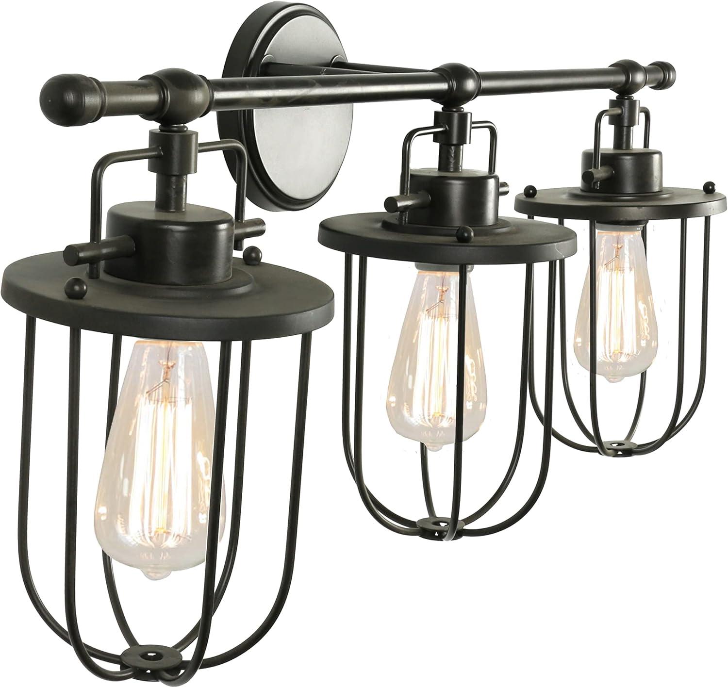 Creative Co-Op Industrial Metal Cage 3 Light Wall Sconce, Black