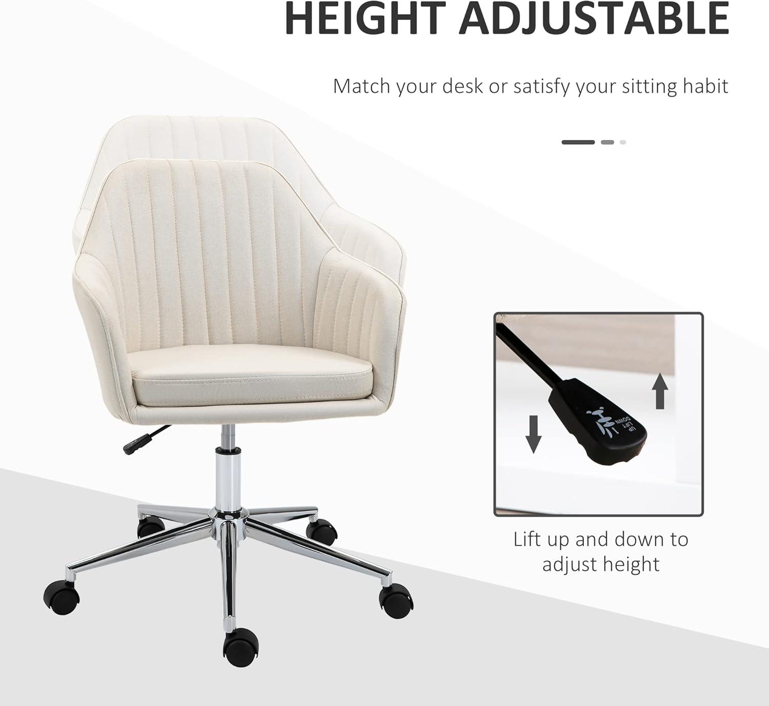 Vinsetto Mid-Back Task Chair, Fabric Home Office Chair, Swivel Desk Chair with Tub Shape Design & Lined Pattern Back for Living Room, Bedroom, Beige