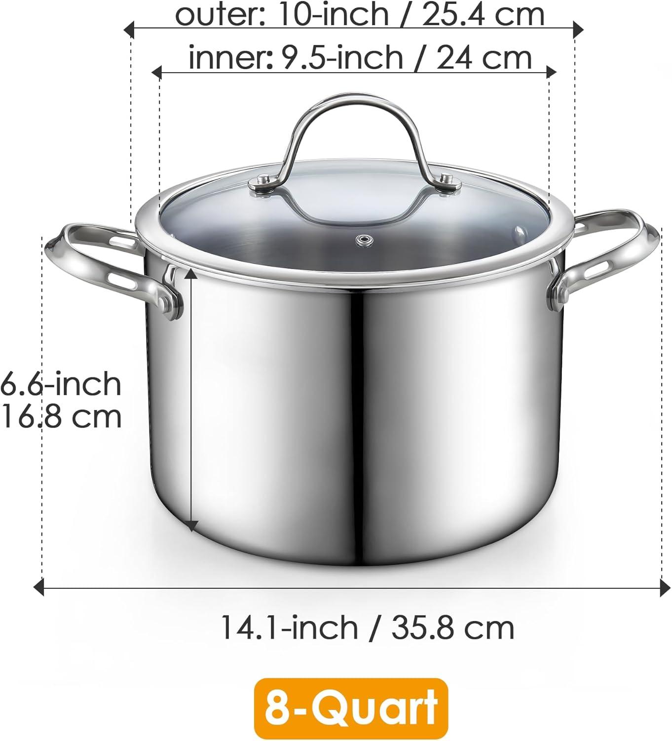 8-Quart Silver Stainless Steel Stock Pot with Glass Lid