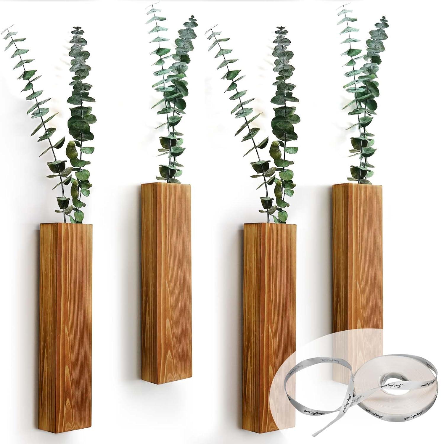 Wall Planters for Indoor Plants Modern Farmhouse Wooden Pocket Wall Vases for Dried Flowers and Faux Plants 4 Pack