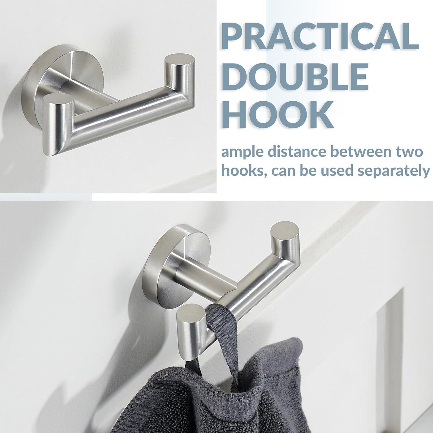 Brushed Nickel Stainless Steel Double Towel Hook