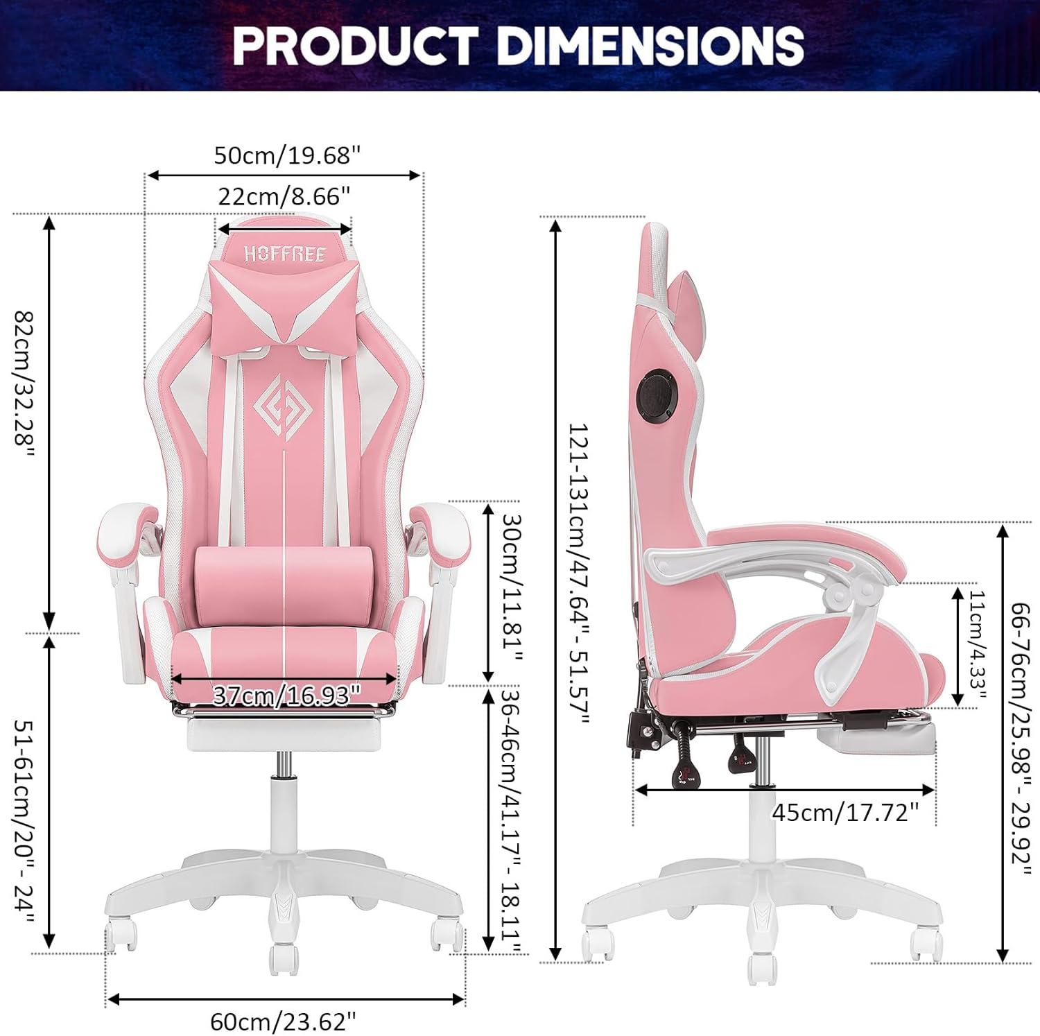 Hoffree Hoffree Massage Ergonomic Gaming Chair with Bluetooth Speakers and RGB LED Lights