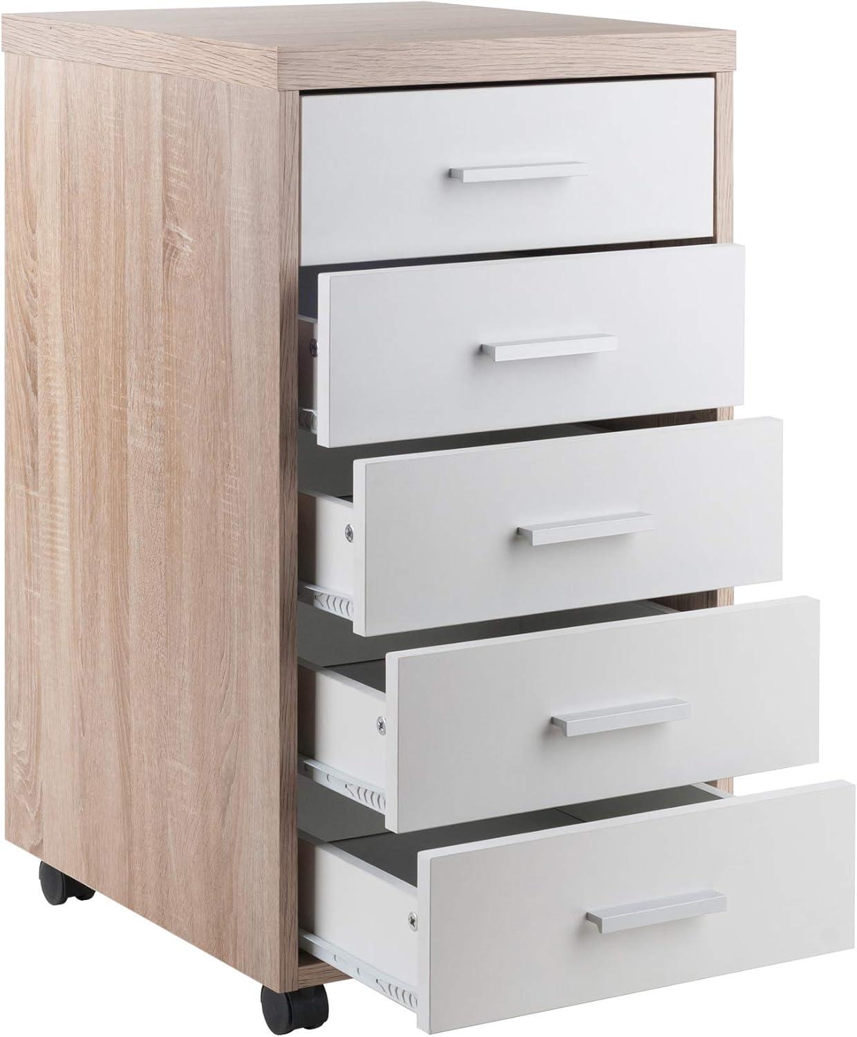 Winsome Kenner Mobile 5 Drawer Storage Cabinet Wood: Mid-Century Modern, Universal Organizer, Wood Composite