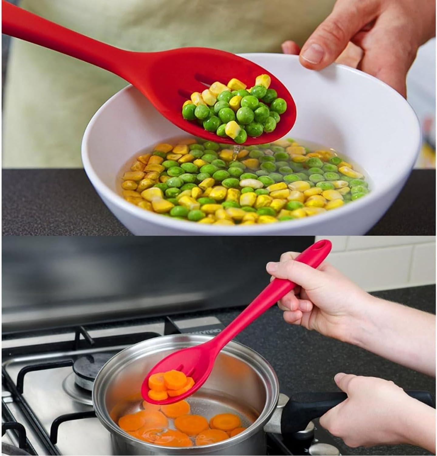 4 Cucharas Ranuradas de Silicona Cuchara Mezcladora Antiadherente de Silicona Resistente Al Calor para Hornear, Servir y Revolver