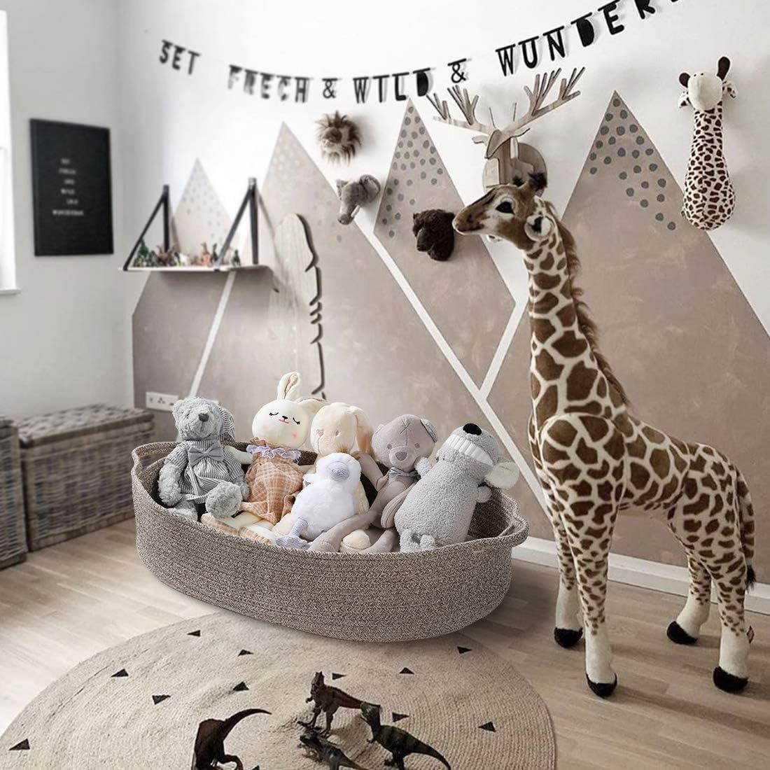 Baby Changing Basket - Moses Basket Changing Table Topper and Thick Foam Pad with Removable Cotton Mattress Cover, 100% Cotton Boho Nursery Decor in Coffee Color with Storage Bag