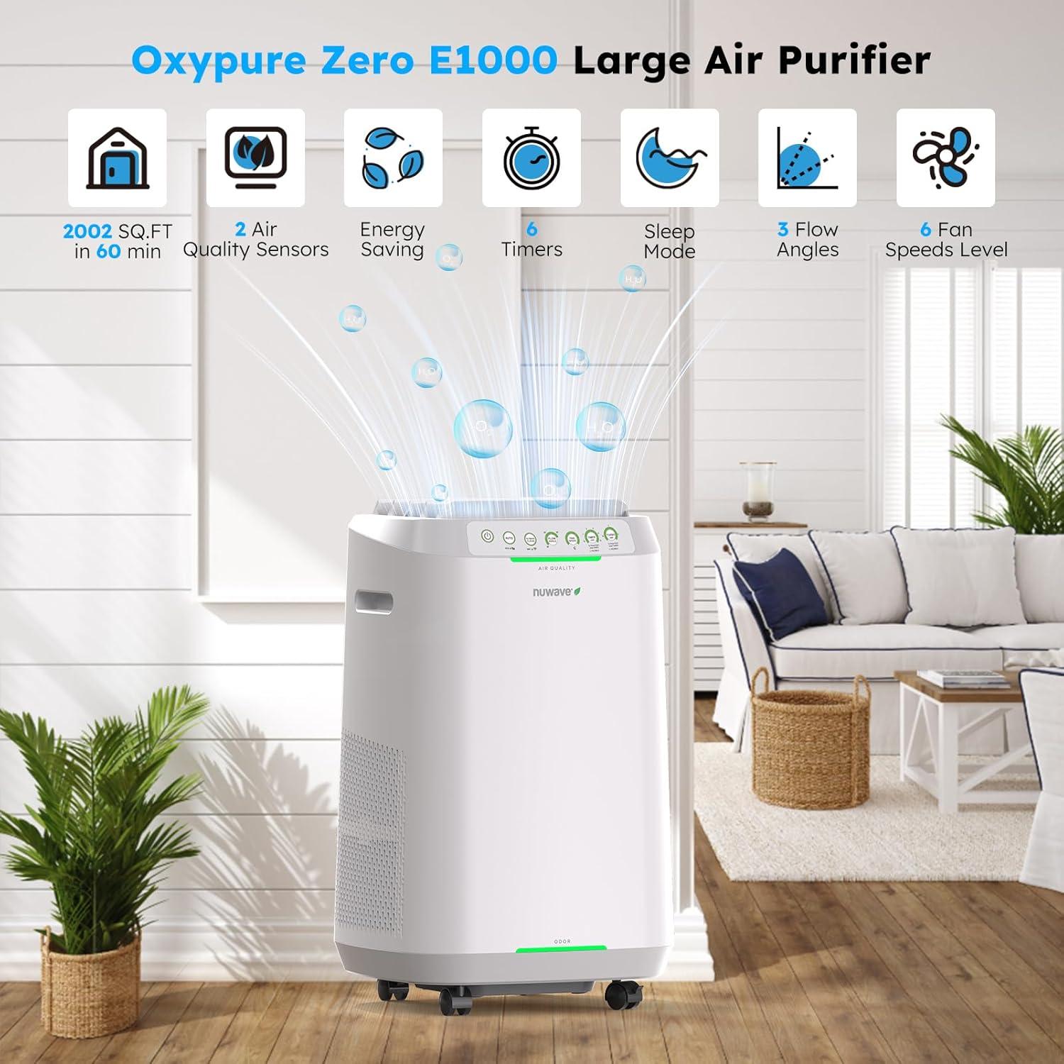 Nuwave OxyPure Zero Smart Air Purifier, Dual 4-Stage Air Filtration Washable & Reusable Filters for ZERO Waste & Replacements, Covers up to 2002 Sq.ft. for Large Room