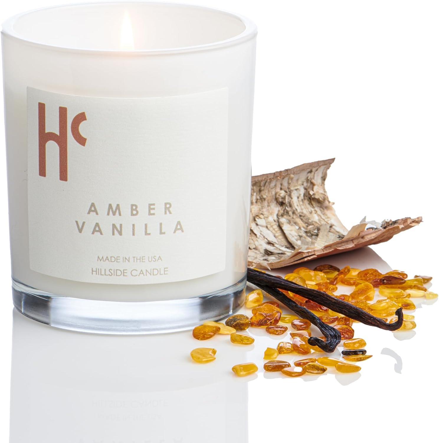 Hillside Candle "Amber Vanilla" Scented Candles, Single Wick, Luxury Candles, Scented Candles for Home ( 9 oz)
