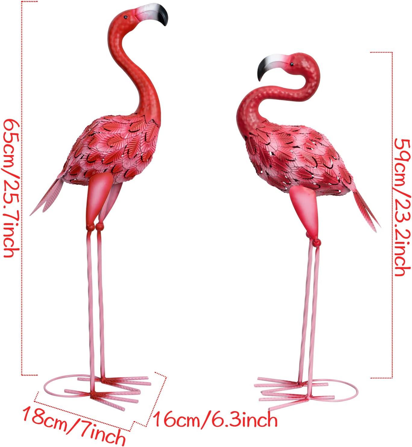 Red Metal Flamingo Garden Sculptures, Set of 2