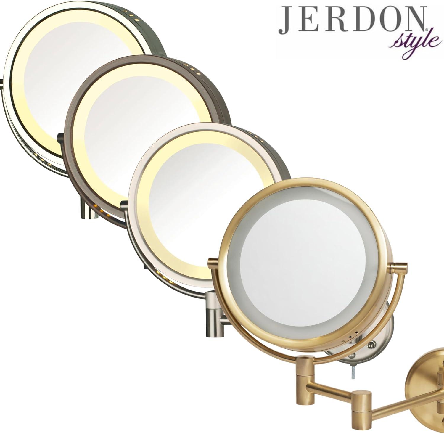 Jerdon 8.5 inch Diameter Wall-Mounted Lighted Makeup Mirror with 8X-1X Magnification, Bronze Finish, Direct Wire-Model HL75BZD