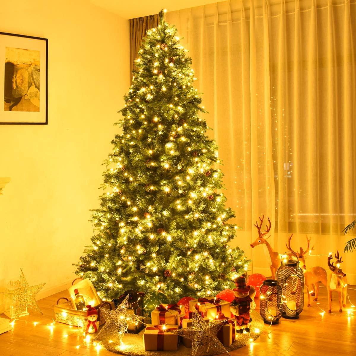 8ft Pre-lit Artificial Pine Christmas Tree with Warm White LED Lights