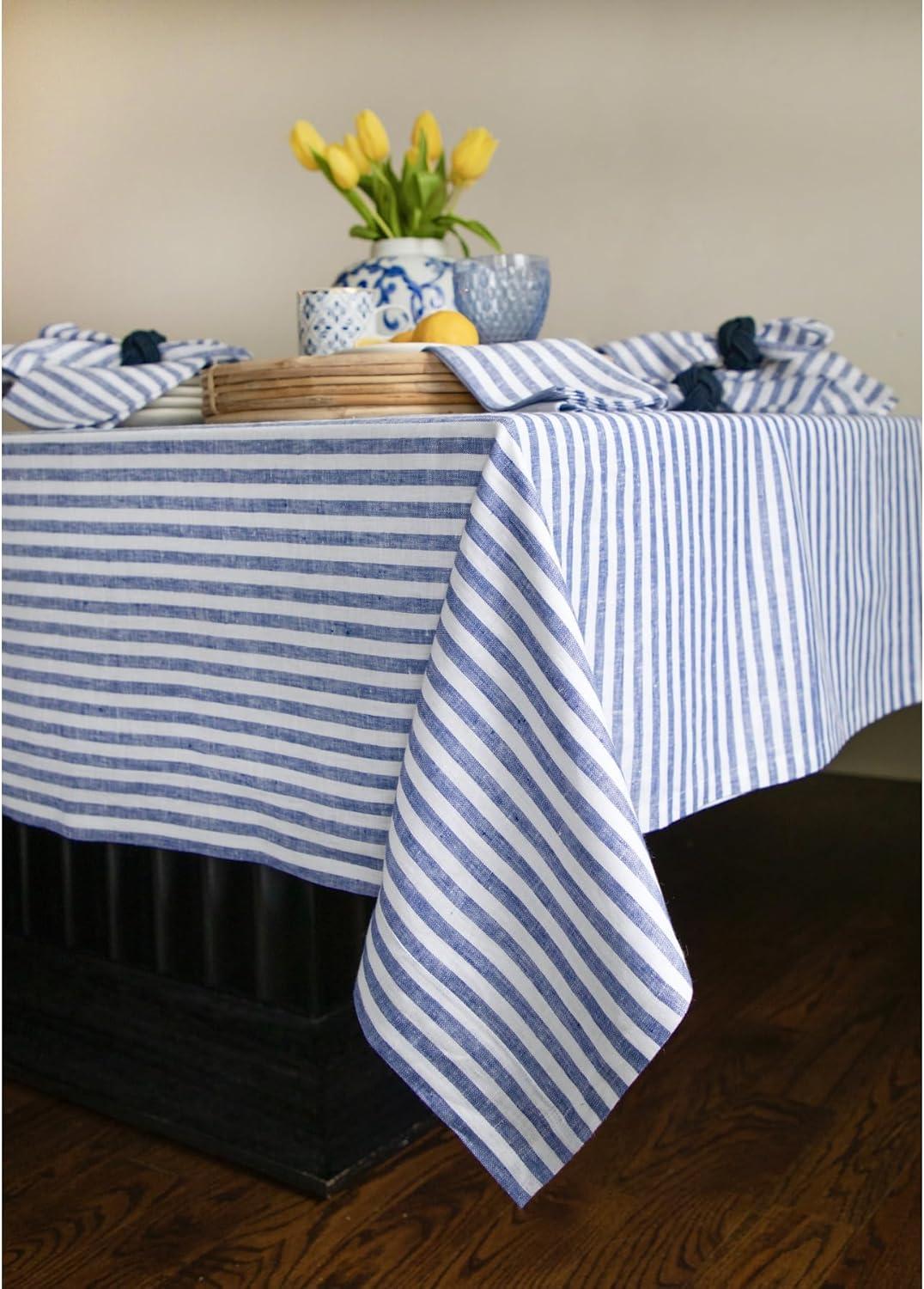 Solino Home Amalfi Stripe - 100% Pure Linen Tablecloth