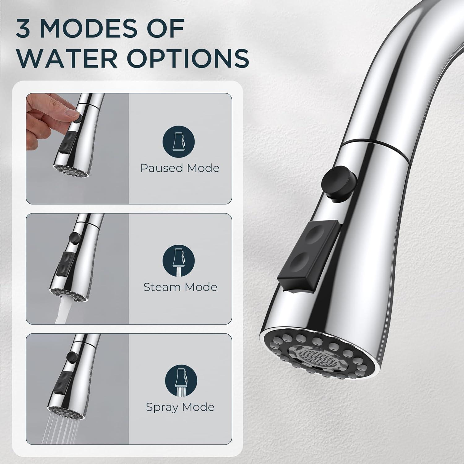 GAGALIFE Single Handle Pull Down Sprayer Kitchen Faucet High Arc Stainless Steel Faucet with 3-Function Sprayer JJL-CL-PT-SDP-C