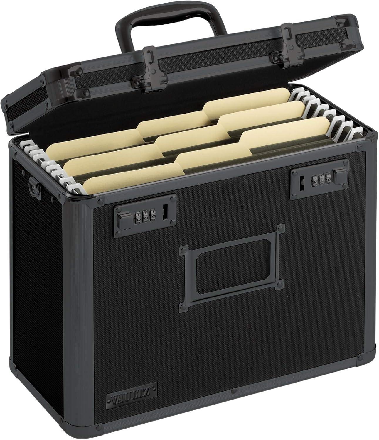 Vaultz Tactical Lockable Letter Size File Tote, Black, 7.25 x 13.75 x 12.5 inches