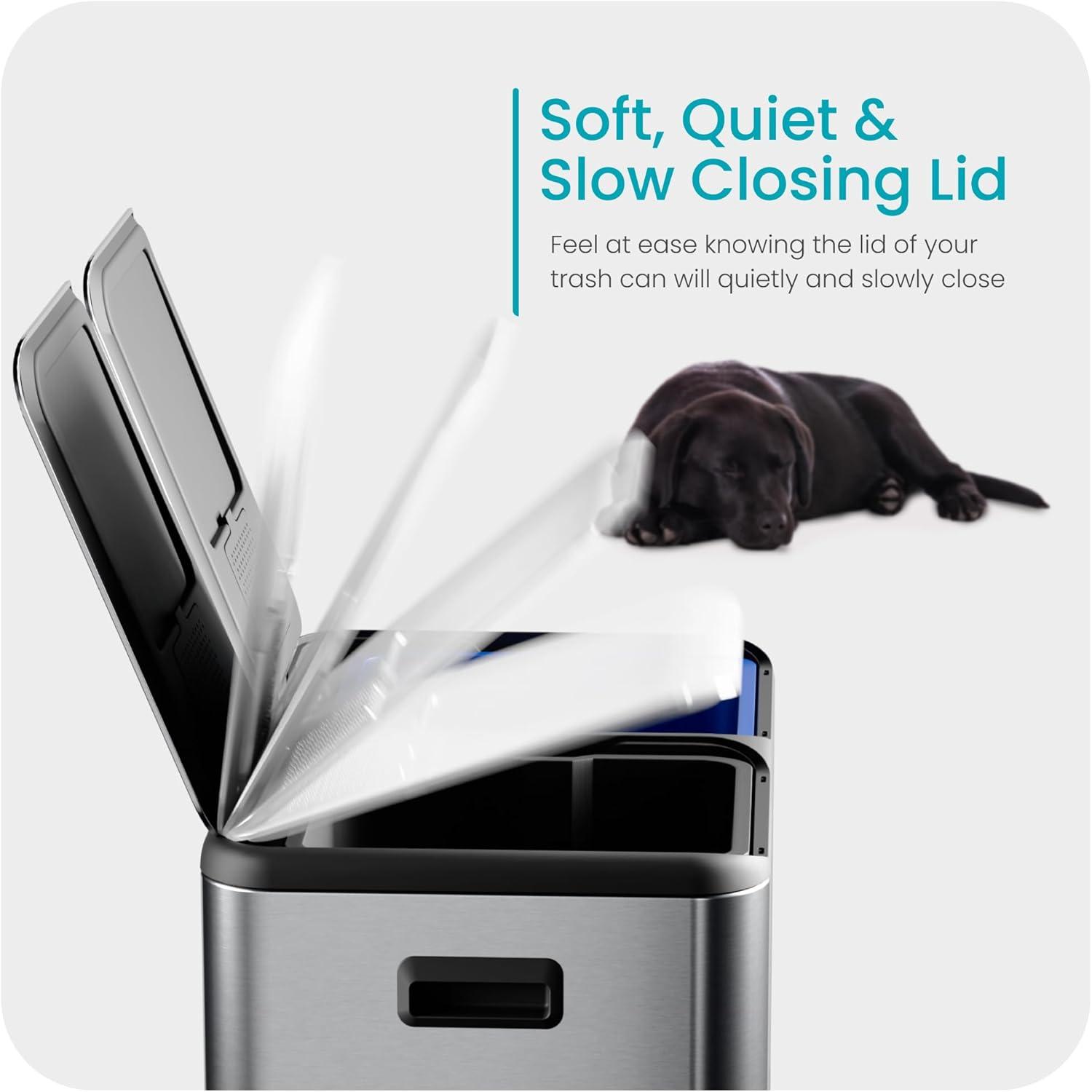 Home Zone Living Home Zone Living 15.8 Gallon Kitchen Trash Can With Dual Removable Liners For Recycling And Trash, Stainless Steel