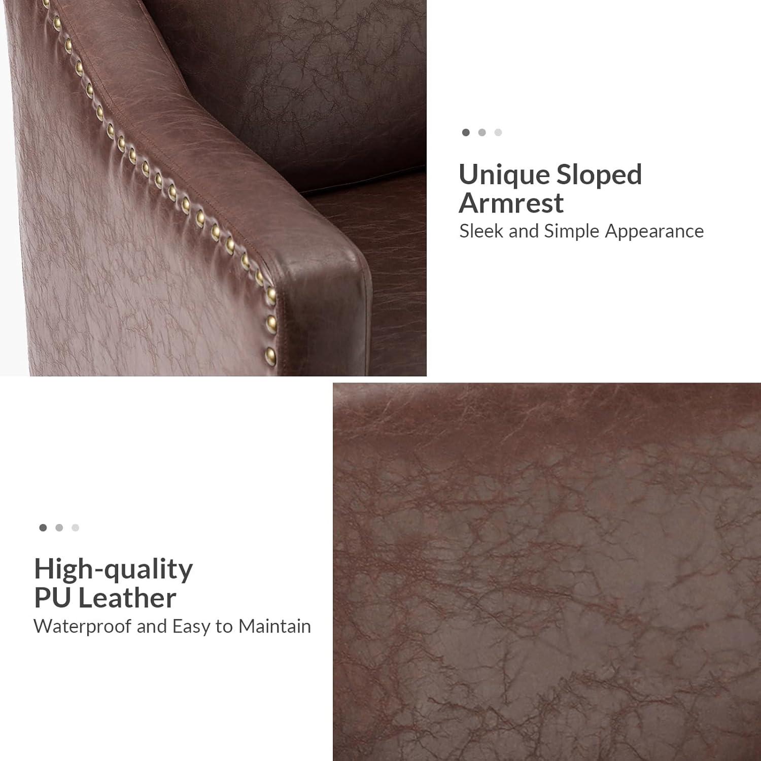 HULALA HOME Faux Leather Accent Armchairs Set of 2 with Back & Seat Cushions, Traditional Club Chairs with Nailhead Trim, Comfy Upholstered Sofa Chairs for Living Room Bedroom, Beige