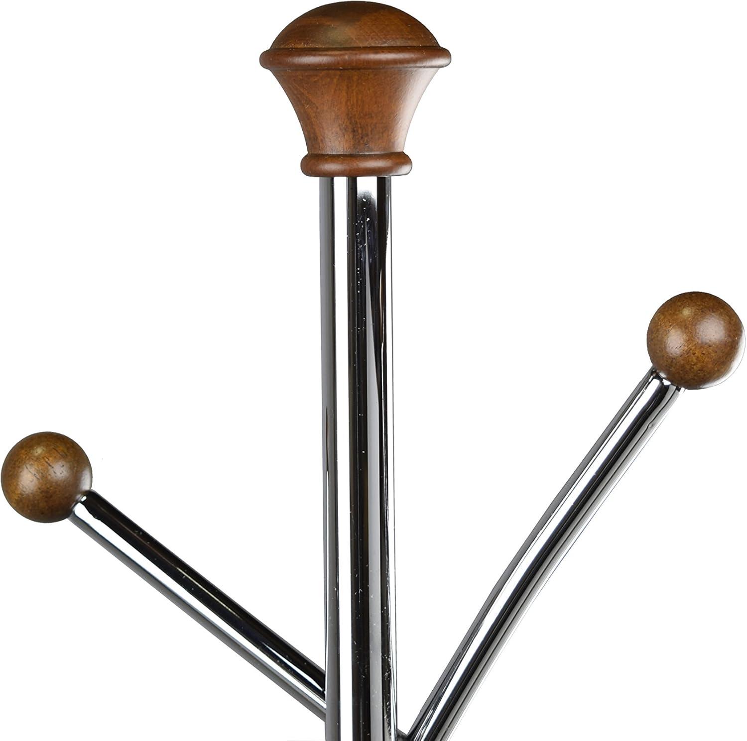 Proman Products Silver Tree Coat Rack Walnut: Metal Frame, 7 Hooks, 68" Tall, Freestanding Design