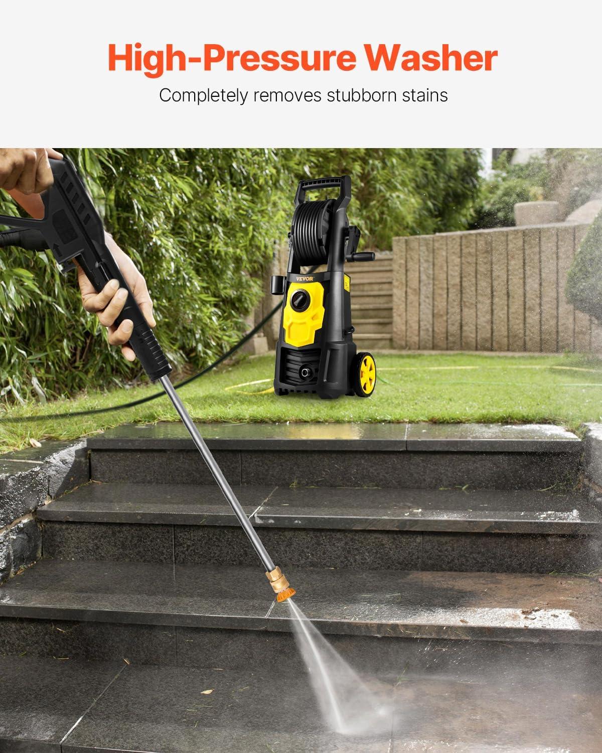 VEVOR Electric Pressure Washer, 2000 PSI 1.76 GPM 30 ft Hose & Reel, 5 Quick Connect Nozzles, Foam Cannon, Portable to Clean Patios, Cars, Fences, Driveways, ETL Listed